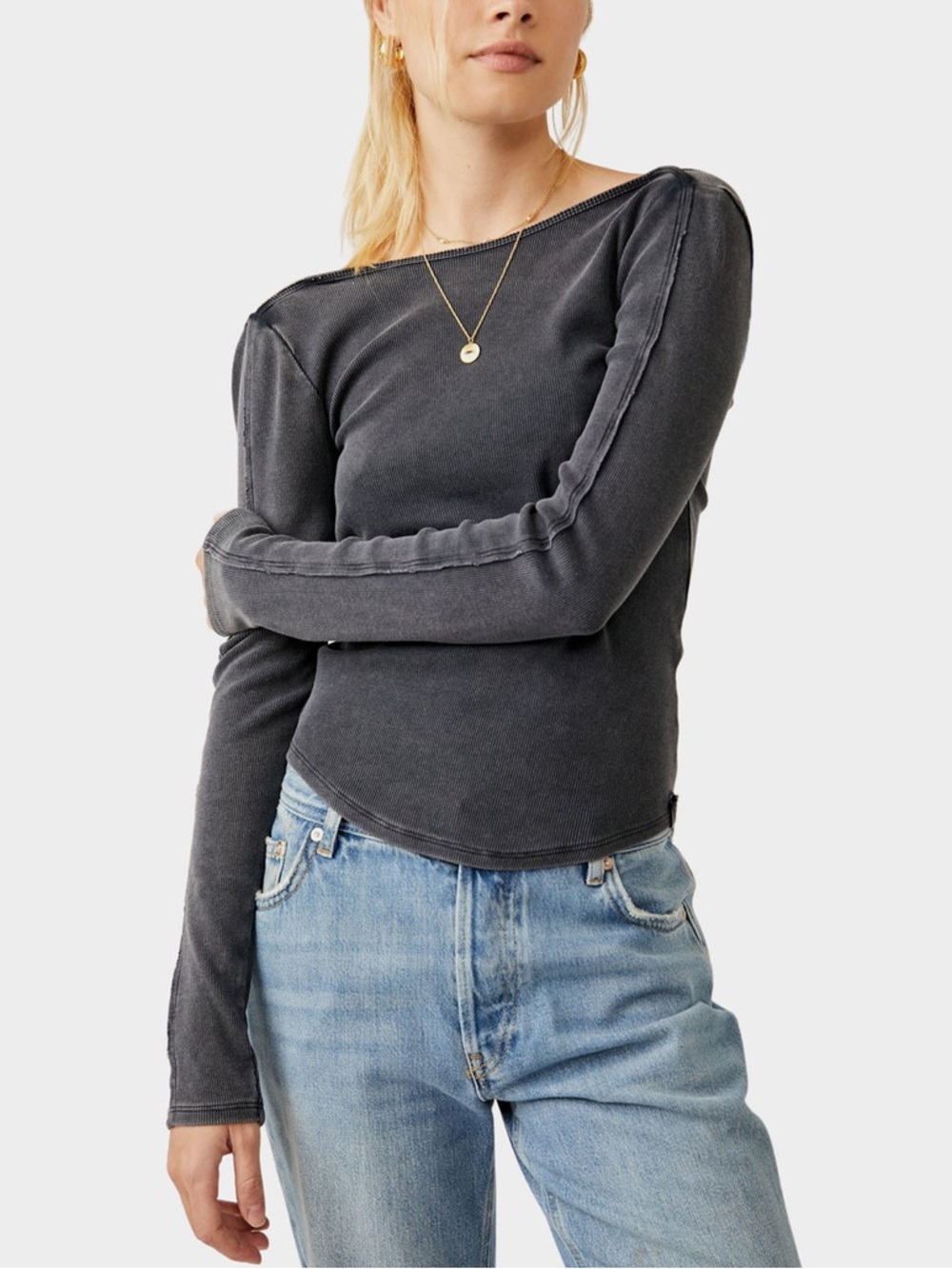 Free People We The Free Unapologetic Long Sleeve Tee Black NWT Size Small